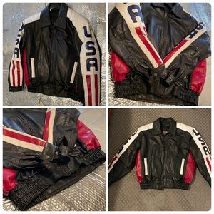 Bikers Vintage Motorcycle Embroidered USA Flag Leather Jacket
